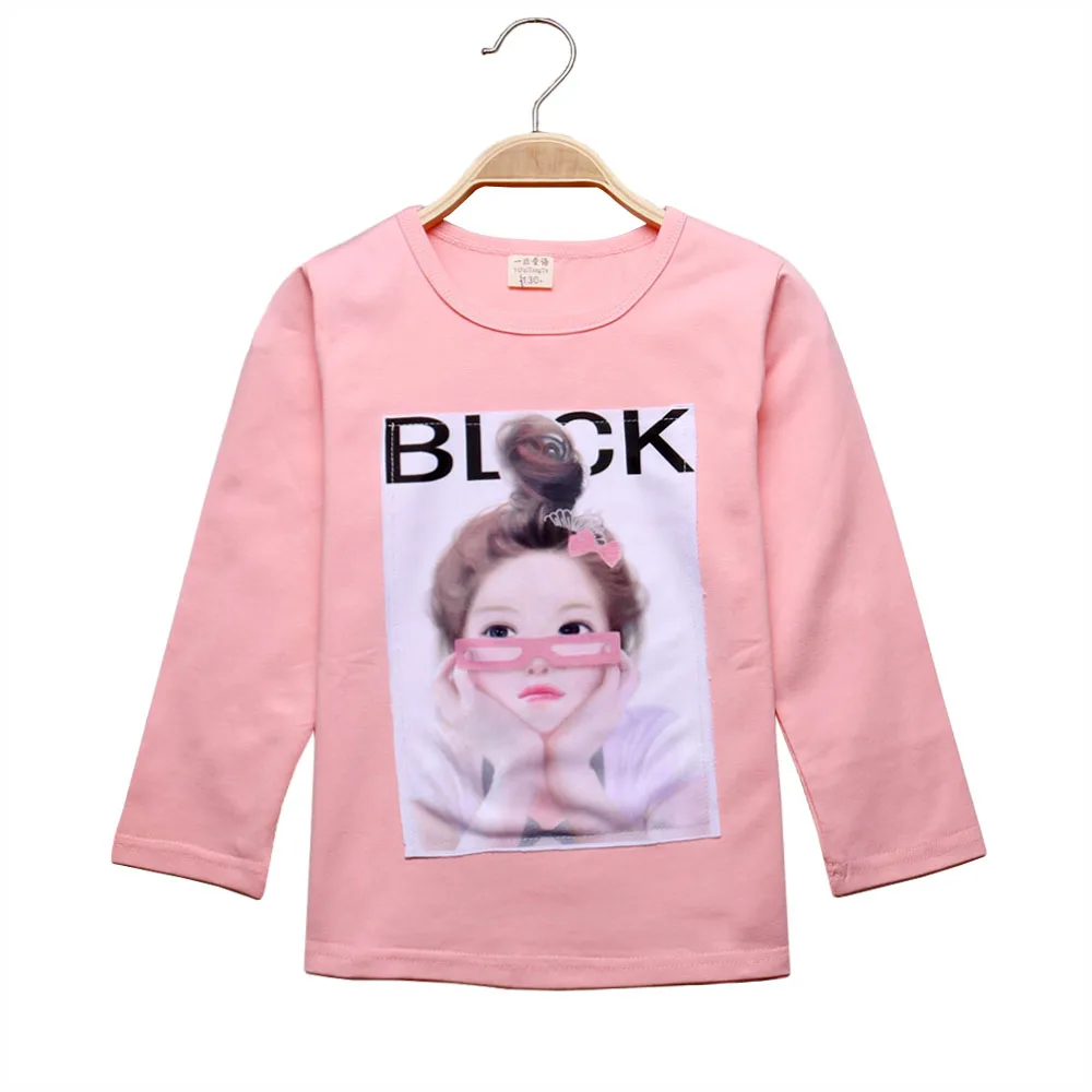 Pink 01 Распродажа, весенне-Осенняя детская футболка с длинными рукавами для девочек хлопковые детские футболки, одежда для маленьких девочек летние футболки, От 2 до 4 лет - Цвет: Pink 01