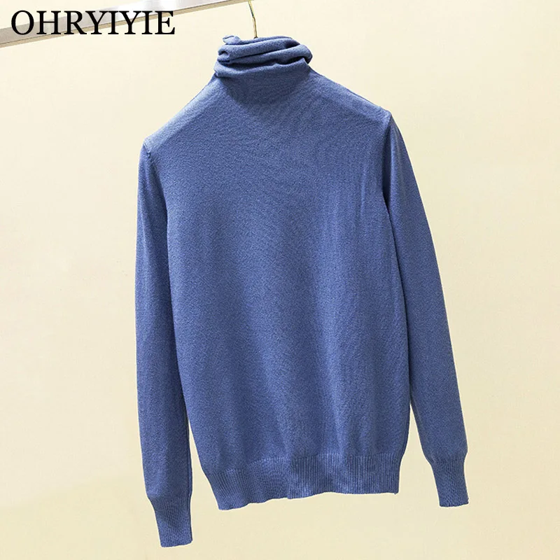 

OHRYIYIE Blue Sweaters and Pullovers Women 2021 New Autumn Winter Women Warm Turtleneck Knitted Pullovers Female Knitwear Jumper