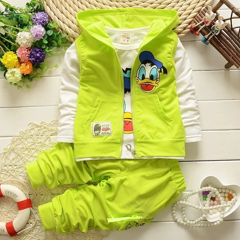 2018 Kids Clothing Boys Cartoon Jackets Donald Duck Hoodie Vest + Full Sleeve Shirt Pants 3 Pieces Suit For Baby Girls clothes | Детская