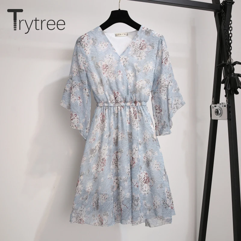 Trytree 2019 лето осень повседневное женское платье с цветочным принтом