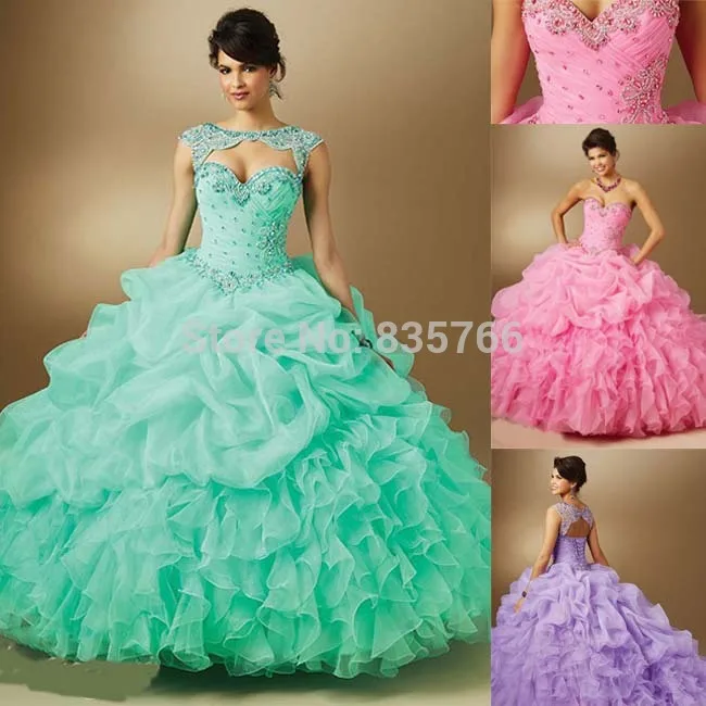 Свадебные платья 15 anos 2016 quinceaneras Платья Из Органзы с Съемный Куртка бальные Пром