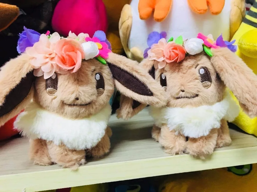 Покемон Япония Пасха 2018 Eevee плюшевая игрушка с цветочной короной кавайная 18