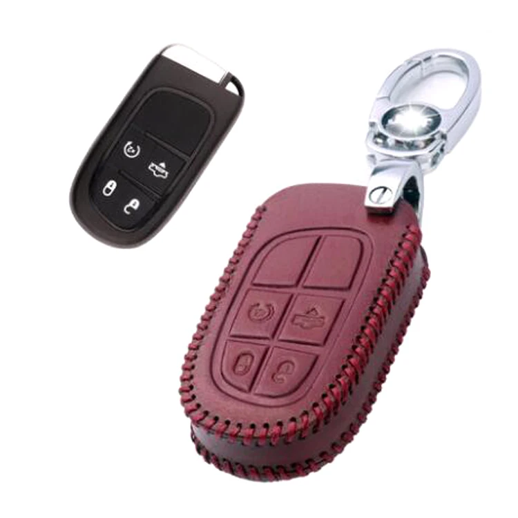 Кожаный чехол брелок с 4 кнопками для дистанционного ключа Dodge серии C|leather key fob