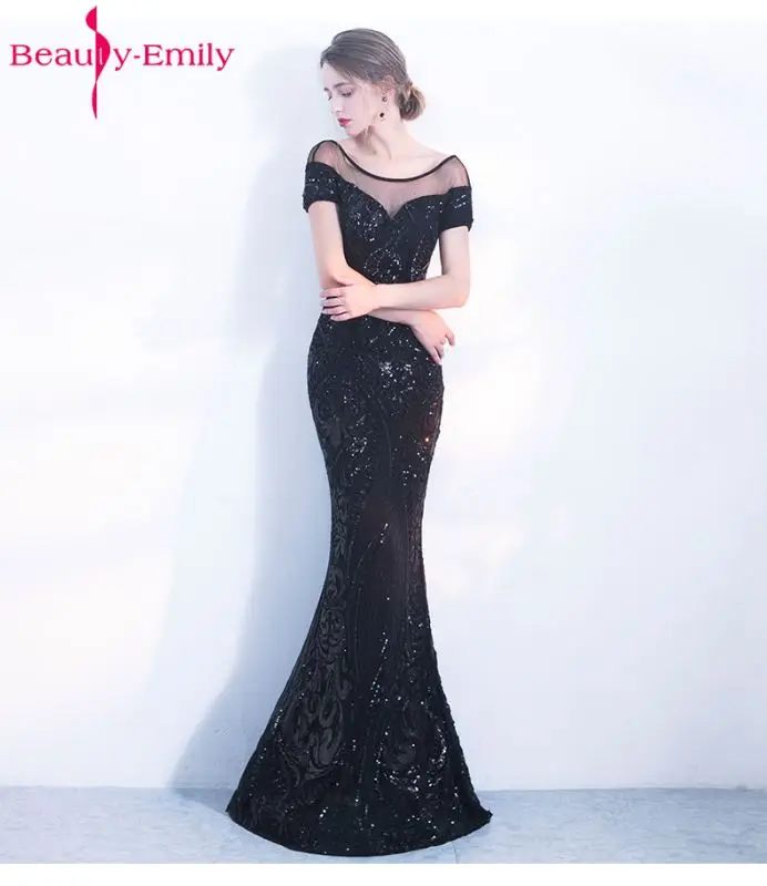 Элегантное Длинное Вечернее Платье с открытой спиной Beauty Emily черное вечернее