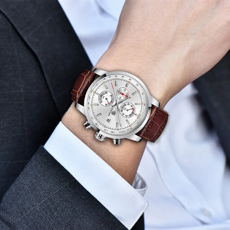 

BENYAR Business Quartz Watch Men Sport Watch Luxury Brand Leather Wrist Watch Men Chronograph Watch Male Clock Relogio Masculino