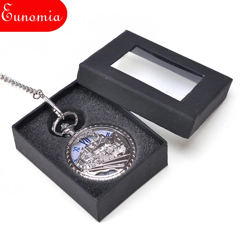 Серебряные Мужские Механические карманные часы с поездом для путешествий