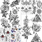 Треугольные черные Большие розы, временная татуировка для женщин, большие руки, наклейки, богемная татуировка на заказ, водонепроницаемая поддельная бумага для тату