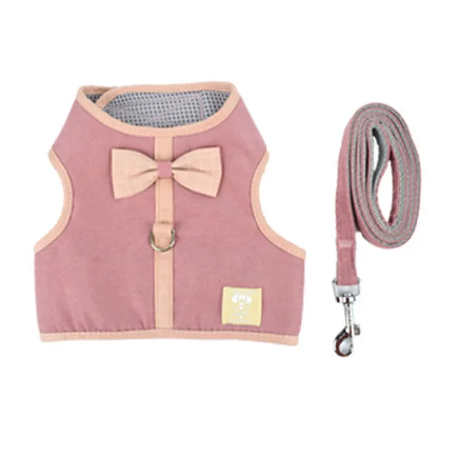 Жилет для собак Cats Harness Vest Bowknot Маленький / Средний Жгут Регулируемый щенок Кошка Стропы Поводки - Цвет: pink