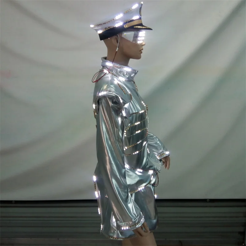 Светодиодная светящаяся униформа для официанта с очками шляпа одежда сцены