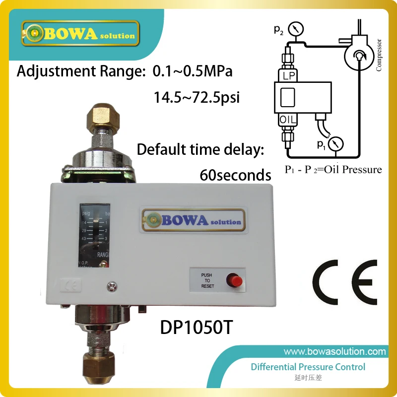 

Differential Pressure switch lube oil failure cutout for refrigeration compressors to prove pump operation replace Danfoss MP55
