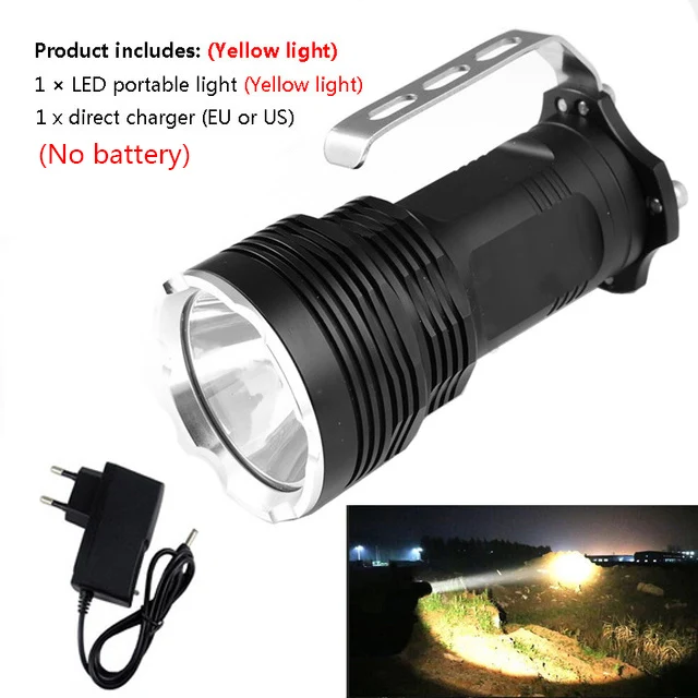 T6 Yellow No Battery Светодиодный фонарик cree XM-L2 белый или xml t6 Желтый Дополнительный прямой зарядки Открытый Кемпинг охотничий светодиодный фонарь - Испускаемый цвет: T6 Yellow No Battery