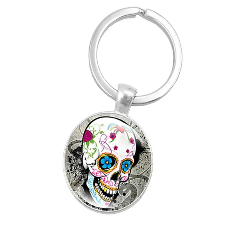 1pc Skeleton Skull Time Gemstone Keychain Glass Pendant Key Chain creative Chains Ring Gift For Women Girl Bag Charm | Дом и сад