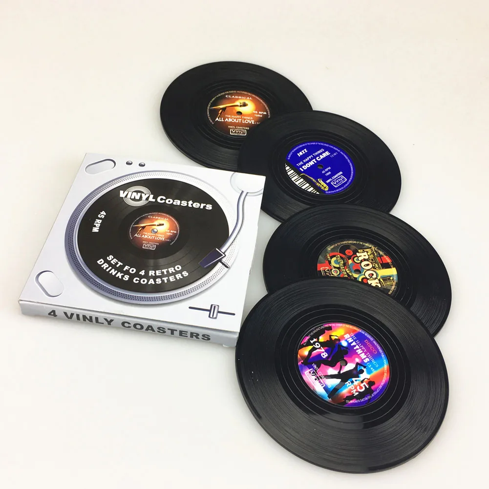 4 шт./компл. Ретро виниловый проигрыватель подставки под напитки настольная