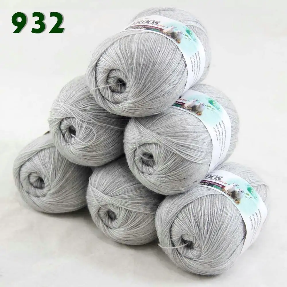 Light Grey 932 Лот из 6 мотков тонкая кружевная Мягкая шерстяная акриловая кашемировая пряжа трикотажная 238-пряжа C1 - Цвет: Light Grey 932