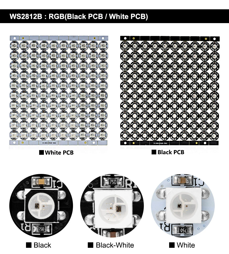10~ 200 шт. WS2812B RGB светодиодный чип с теплоотводом 10 мм* 3 мм черный/белый PCB SK6812 5050 SMD светодиодный RGBW RGBWW Светодиодная лента DC5V