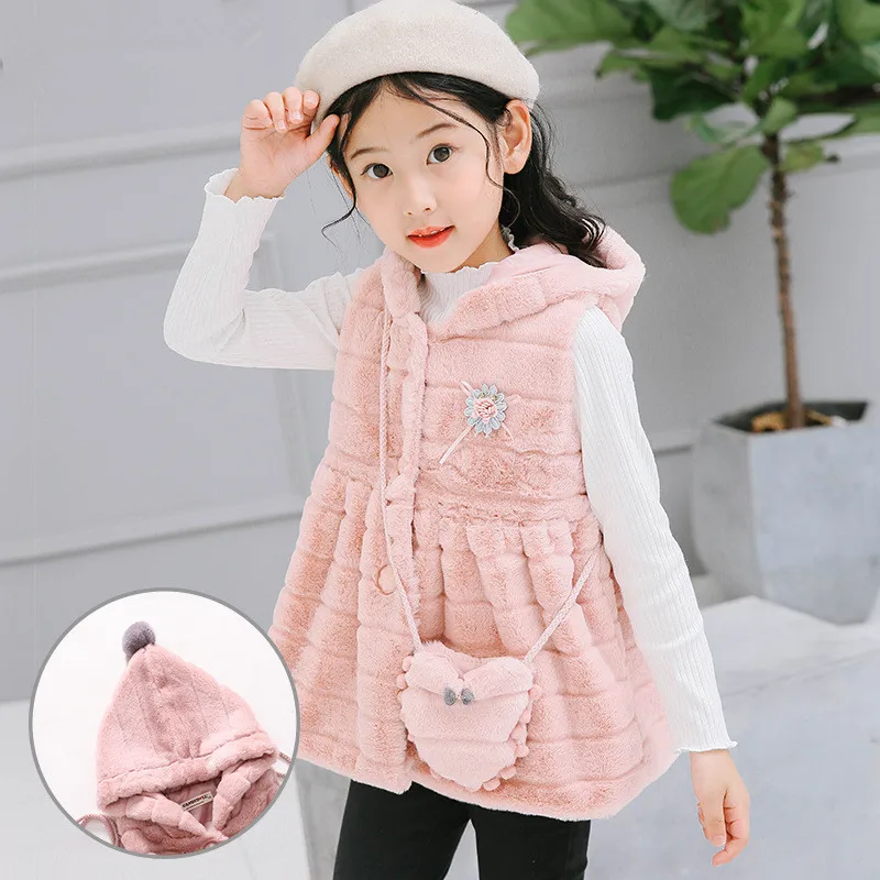 Зимний жилет для девочек с капюшоном светло розовая верхняя одежда Одежда 1 2 3 4 5 6
