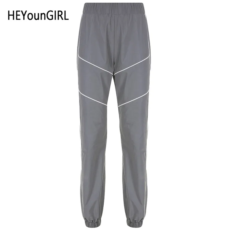 Серый HEYounGIRL Harajuku Хип-хоп Светоотражающие штаны эластичные брюки с высокой талией женские джоггеры Свободные повседневные спортивные штаны уличная летняя одежда - Цвет: Серый