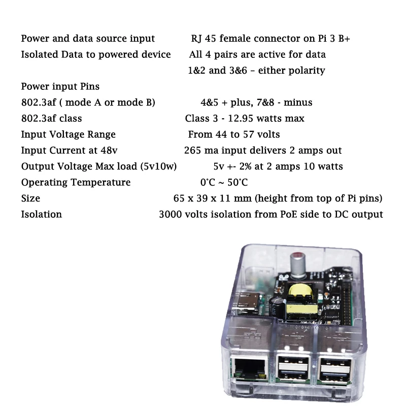 5V 10 W, GAF-PiHat Изолированная 802.3af PoE плата для прикручивания сверху для Raspberry Pi 3B+ и GPIO