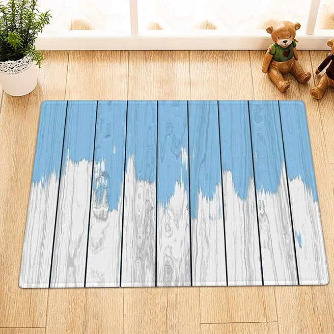Only mat60x40cm Смешной сращивания синий и белый деревянная доска печать занавеска для душа 12 крючков наборы для детей Ванная комната коврик Водонепроницаемый полиэстер ткань - Цвет: Only mat60x40cm