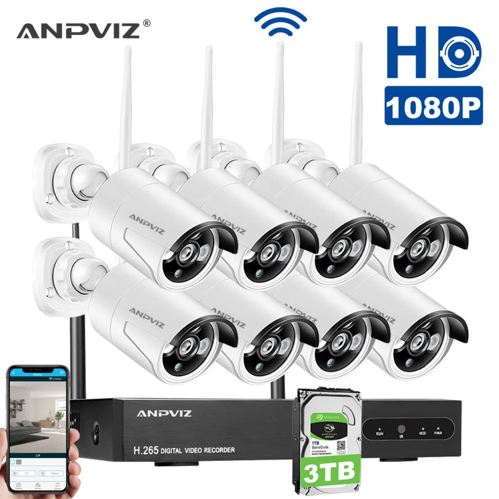 Anpviz 8CH 1080 P HD WiFi NVR с (8) 1.0MP Беспроводной открытый домашние безопасности Камера
