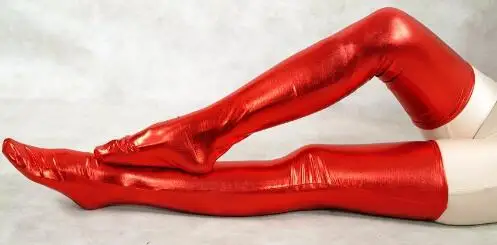 Женские фиолетовые блестящие металлические пикантные носки до бедра ФЕТИШ