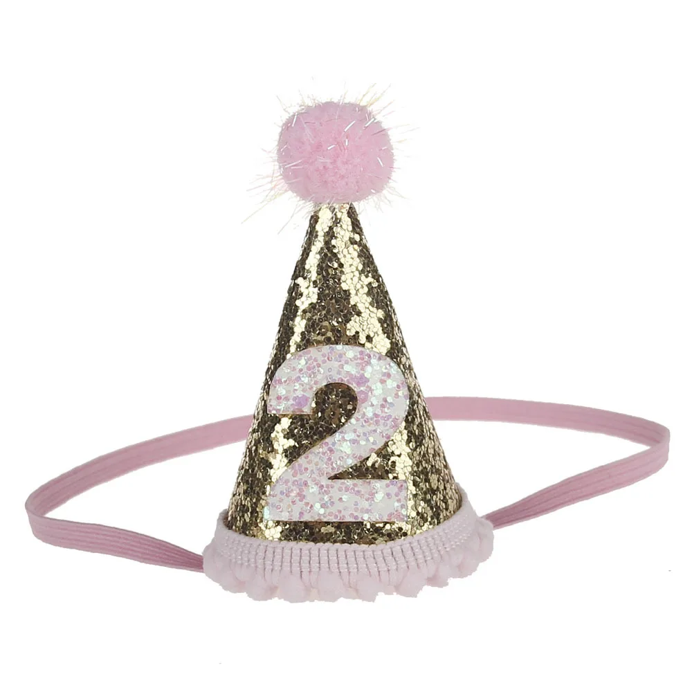 1 шт. Baby Shower украшения торта шапки милые блестящие 1/2/3 для мальчиков и девочек, на день рождения головные уборы реквизит для фото вечеринок детские шапки с помпонами
