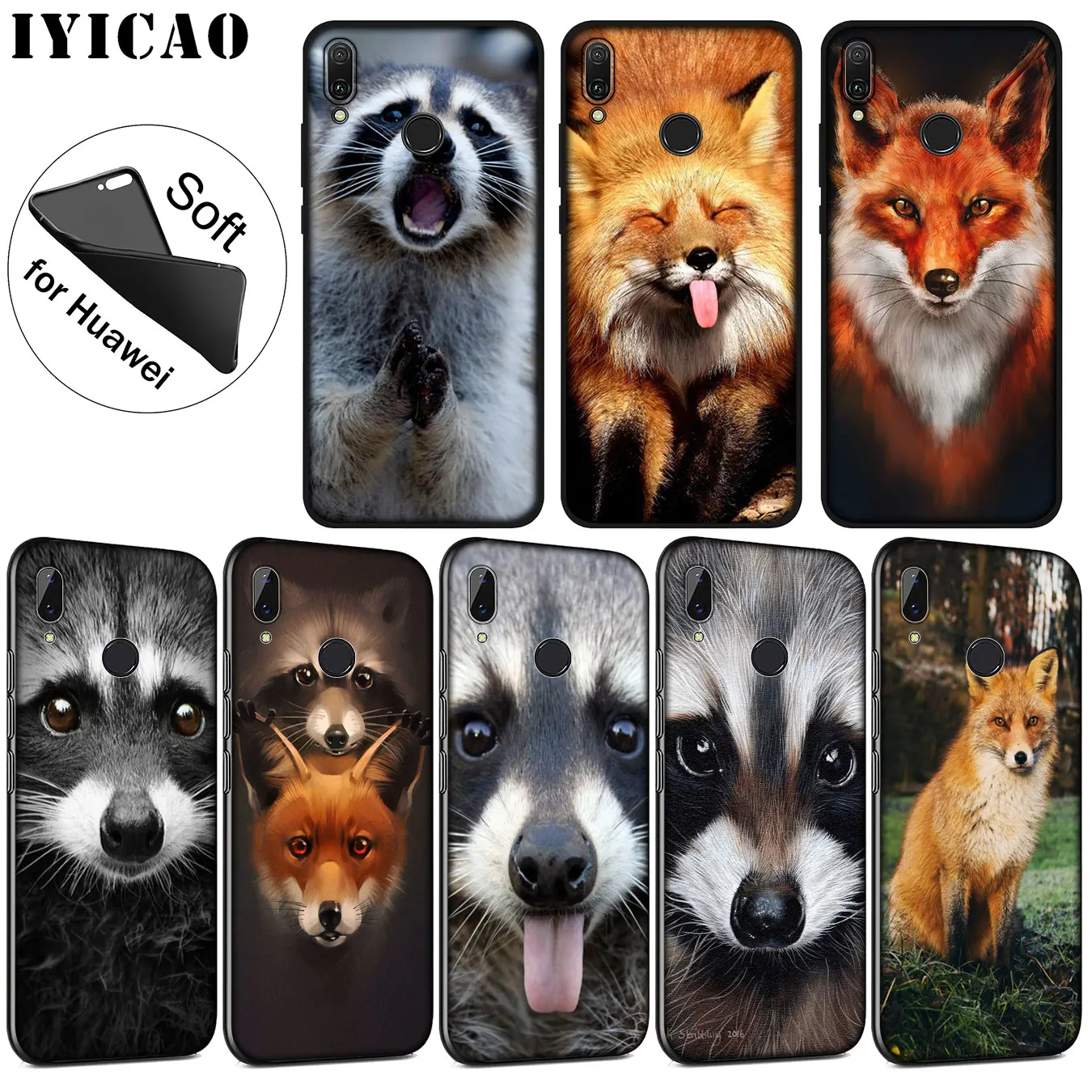 IYICAO Animal Raccoon Fox Soft Silicone Phone Case for Huawei P30 P20 Pro P10 P9 P8 Lite Mini 2017 2016 P smart Z 2019 Cover |