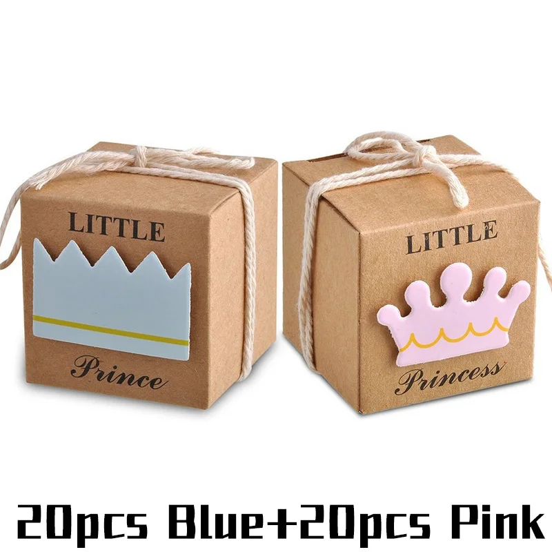 20pc blue 20pc pink JOY-ENLIFE 20/40 шт. Baby Shower коробка конфет «Маленький принц», одежда/принцесса проект "Корона" крафт-бумаги Бумага Подарочная коробка День рождения Baby Shower поставки - Цвет: 20pc blue 20pc pink