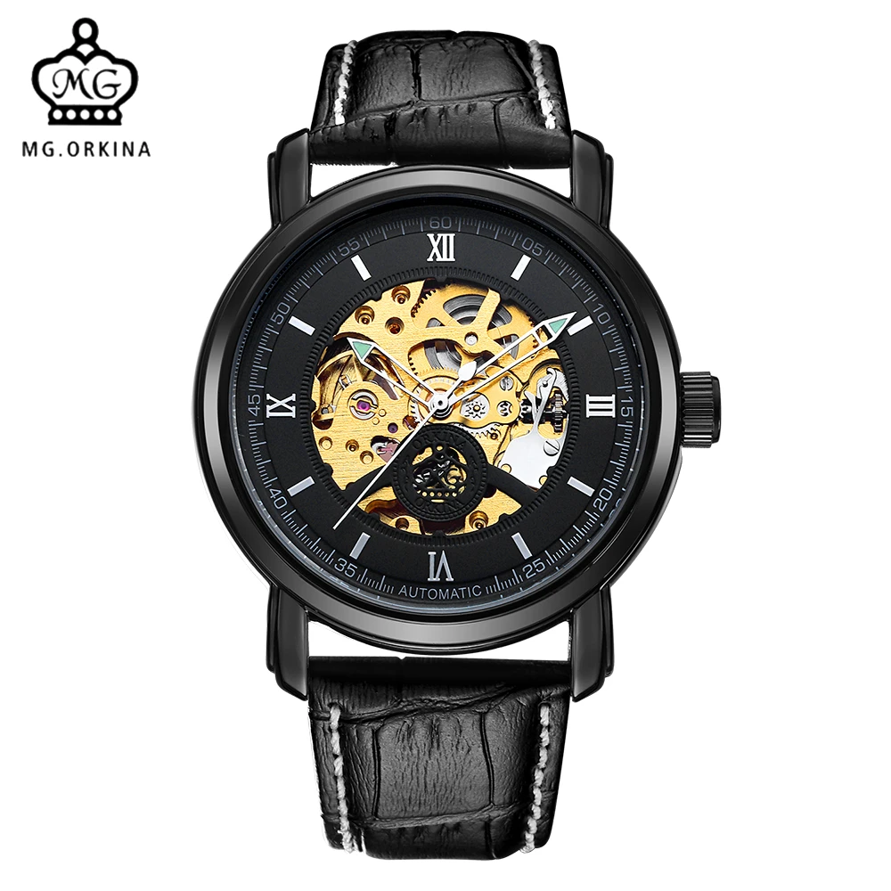 ORKINA мужские часы Топ бренд класса люкс Золотой Скелет автоматические