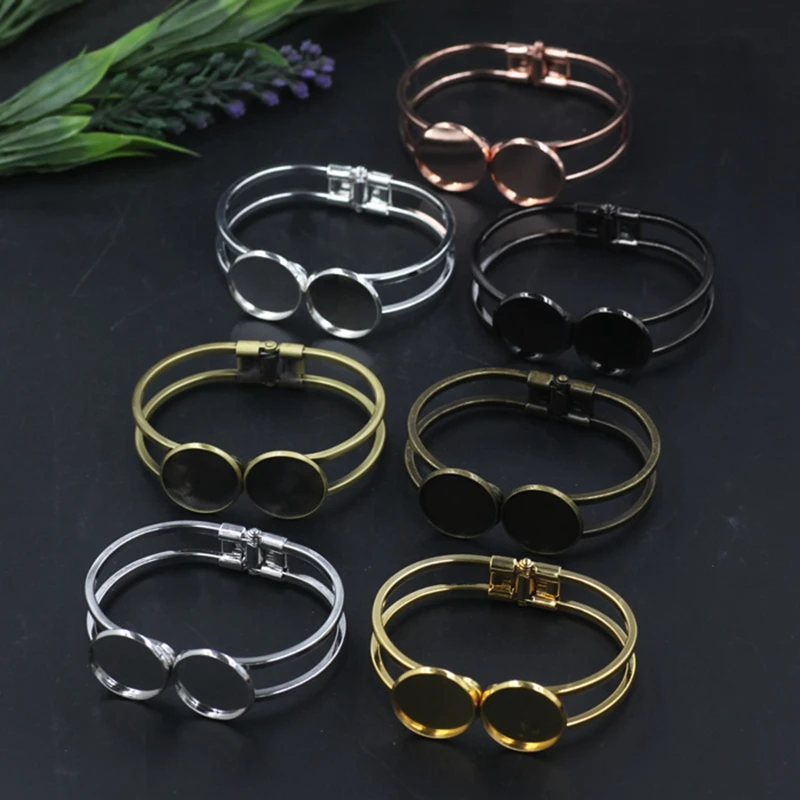 High Quality 15mm 6 Color Copper Material Bangle Base Bracelet Blank Findings Tray Bezel Setting Cabochon Cameo(08107