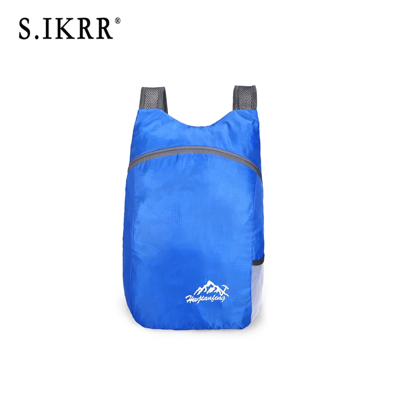 Blue S. IKRR портативный нейлоновый рюкзак для путешествий, однотонный простой складной рюкзак на молнии, водонепроницаемая складная сумка для женщин и мужчин - Цвет: Blue