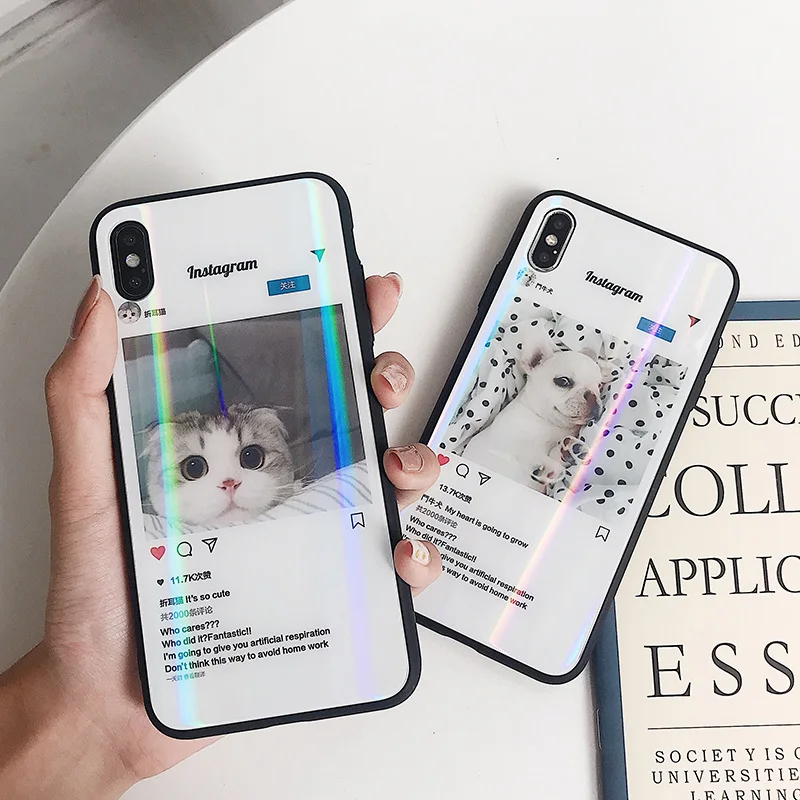 Роскошный чехол для iPhone 7 Plus из закаленного стекла милая собака мультяшная крышка