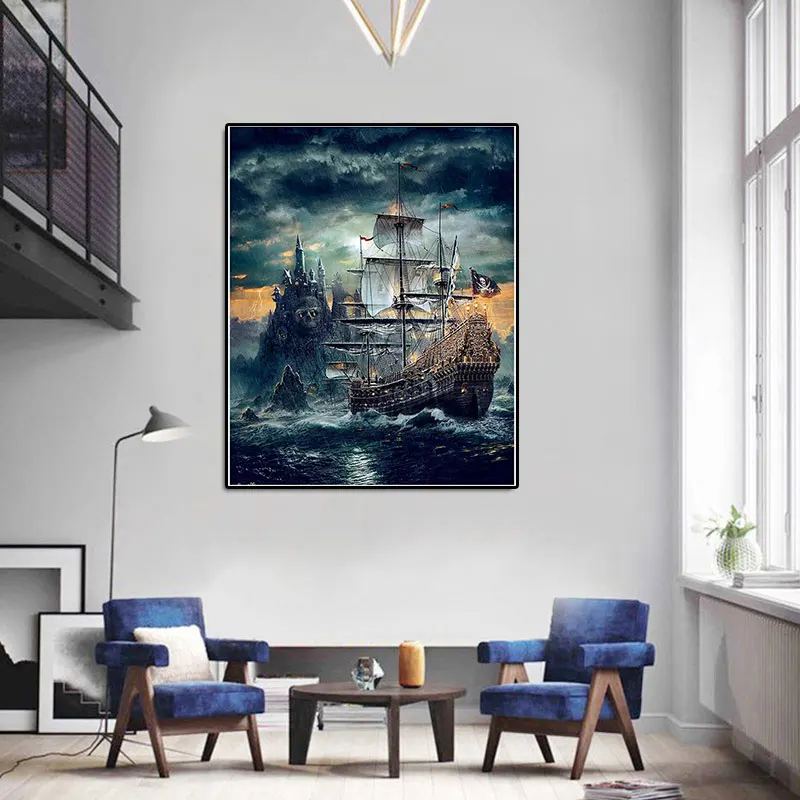 YIKELA Full Square 5D DIY Diamond embroidery Black Pearl Ship Painting Cross Stitch Rhinestone Mosaic Decor SY2O | Дом и сад