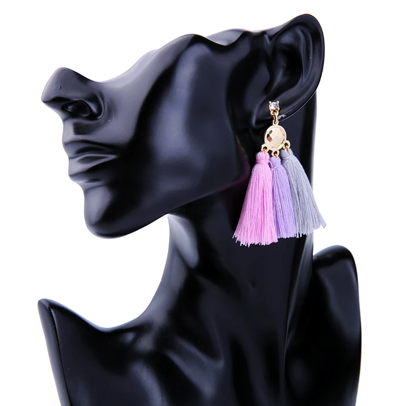 Оптовая цена 2017 этнические 3 цвета Висячие серьги с бахромой в богемном стиле