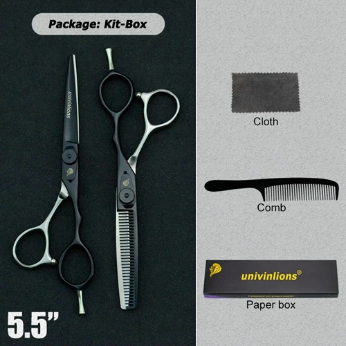 5.5 Blacksilver kit Univinlions, японская сталь 5,5/6,0, парикмахерские ножницы, Профессиональные парикмахерские ножницы, набор, ножницы для волос, острые ножницы для стрижки волос - Цвет: 5.5 Blacksilver kit