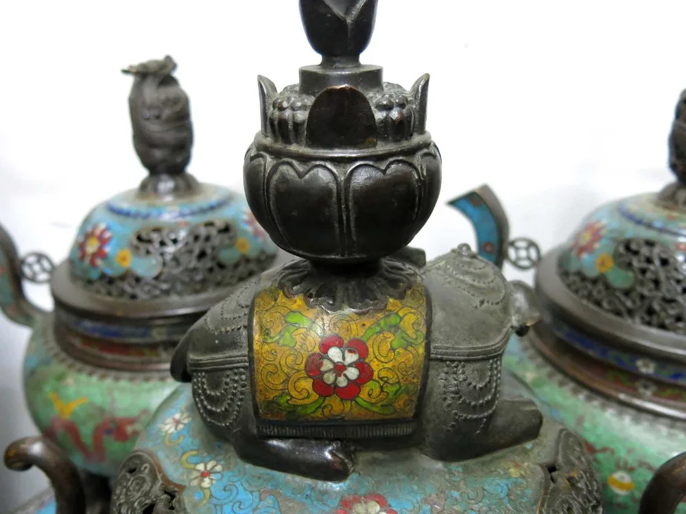 20 &quotКитай чистая медная перегородчатая эмаль курильница резная удача слон