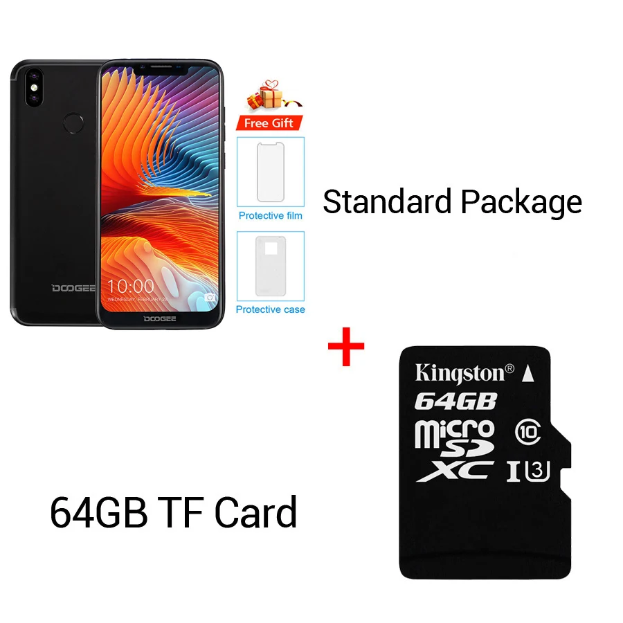 Black N 64GB Card DOOGEE BL5500 Lite u-образная Android 8,1 6,1" MTK6739 четырехъядерный 2 Гб ОЗУ 16 Гб ПЗУ 5500 мАч две sim-карты 13 МП отпечаток пальца мобильный телефон - Цвет: Black N 64GB Card