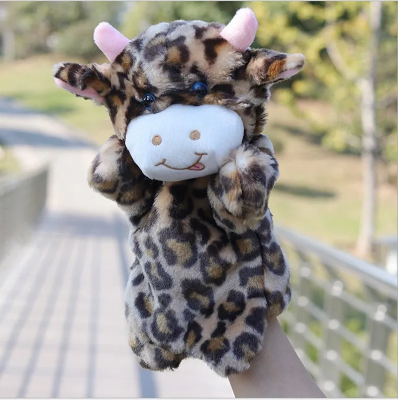 Cow B Ручная кукла марионета марионетка куклы Плюшевый Слон панда кошка ручная кукла Обучающие Детские игрушки марионетка Fantoche куклы - Цвет: Cow B