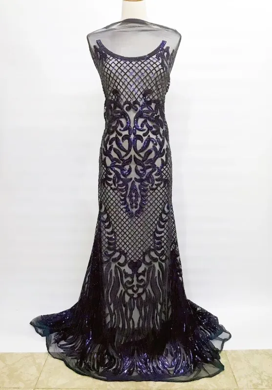 Промо-акция. Высокое качество Фиолетовый Французский кружева с блестками