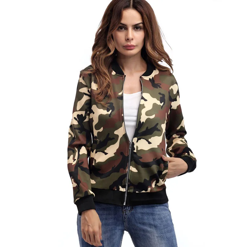 

2019 Autumn New Women's Jackets Outerwear Camouflage Clothes Fashion Zipper Baseball Clothes Casual Lady Tops 2XL
