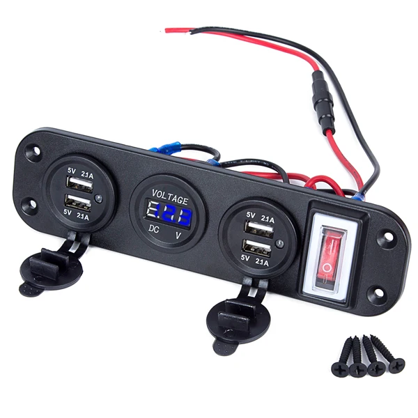 Новинка, 2 шт., зарядное устройство с двумя usb-разъемами, 5 В, 2,1 А+ светодиодный вольтметр+ тумблер ВКЛ-ВЫКЛ, 4 в 1, многопортовое USB Автомобильное зарядное устройство для телефона - Название цвета: Blue