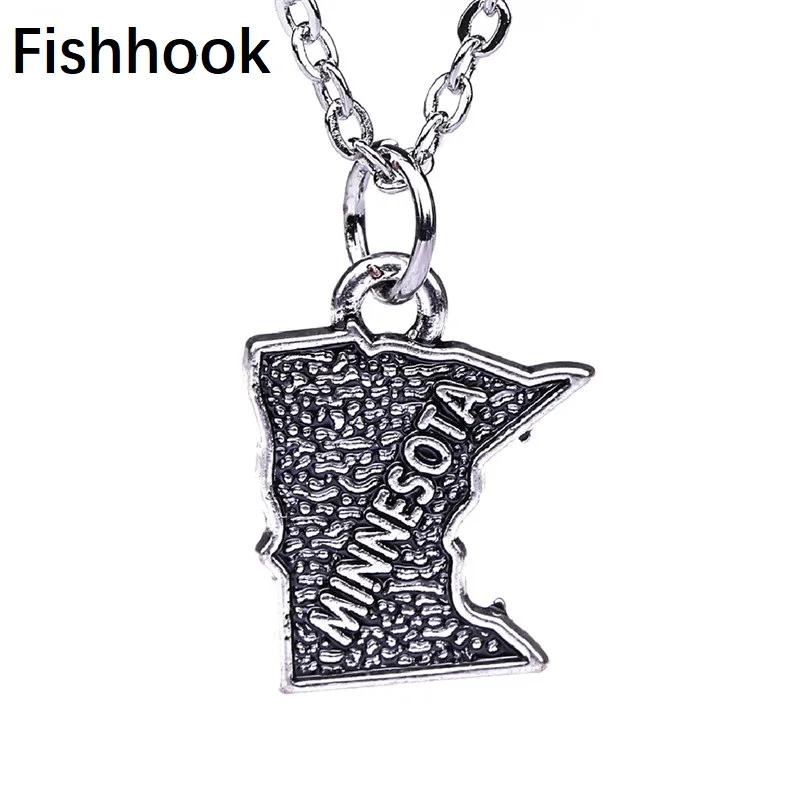 Ожерелье Fishhook с картой штата США из Миннесоты и подвесками для мужчин/женщин