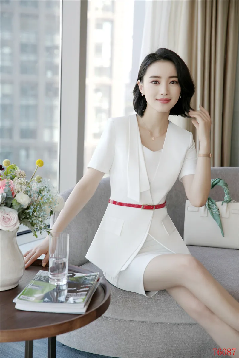 Female Skirt Suits for Women Business Blazer and Jacket Sets Office Ladies Work Wear Clothes with Belt Black | Женская одежда