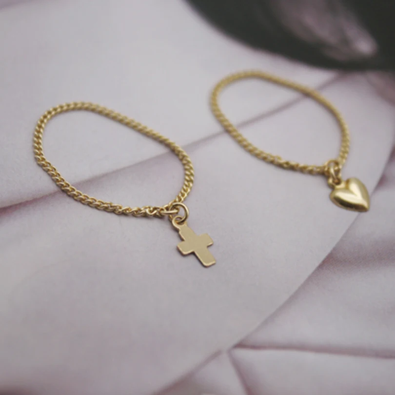 Модное женское кольцо 14k Золотое с крестиком в форме сердца свадебные ювелирные