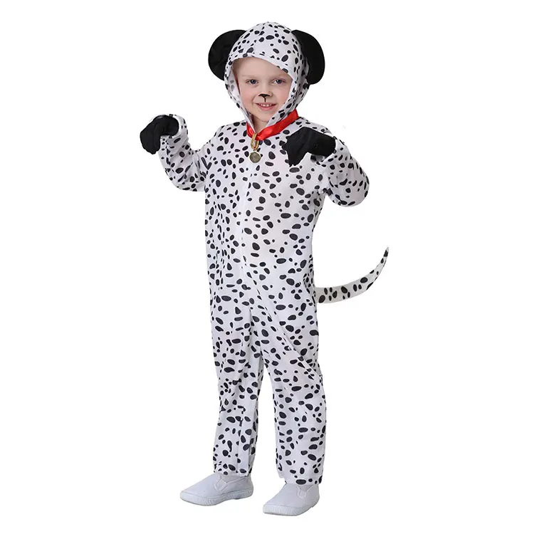 kid Хэллоуин Дети Мальчики Onesie Далматин пятнистая собака косплей костюм черный белый милые животные кигуруми Детский комбинезон пижамы для взрослых - Color: kid