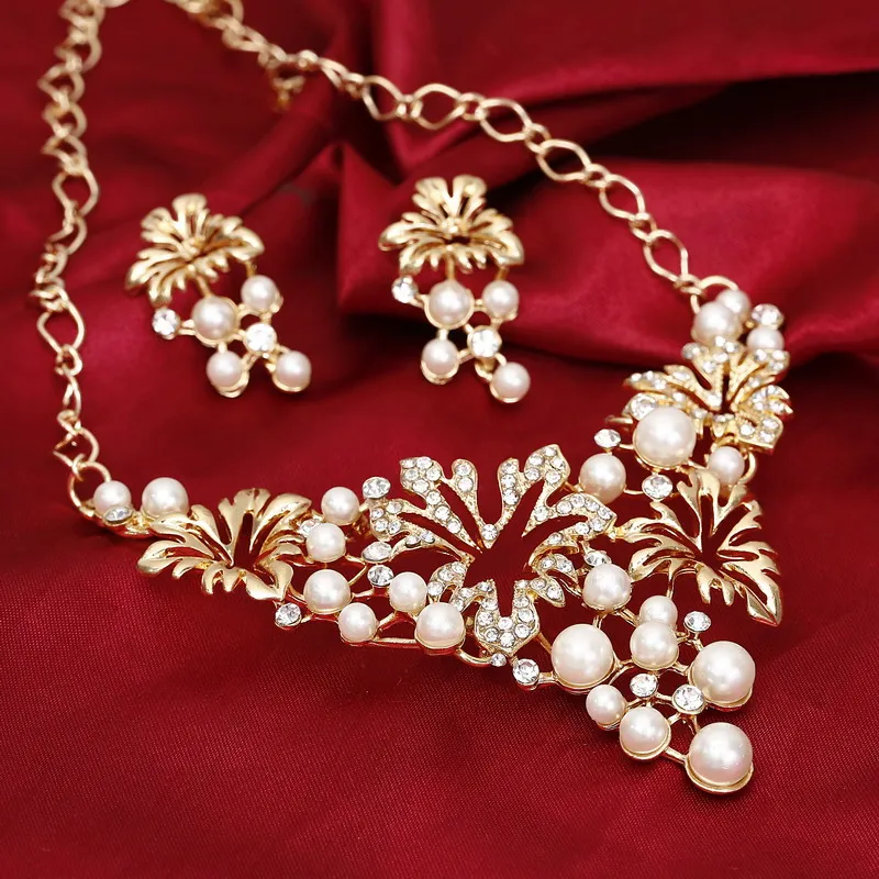 Hesiod Fashion Charm Wedding Imitation Pearl Jewelry Sets Crystal Choker Necklace Earrings Set for Women | Украшения и аксессуары