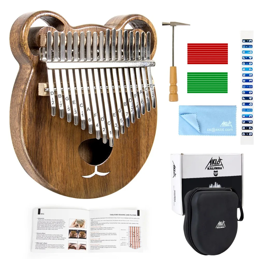 Aklot 17 клавиш Kalimba большой палец пианино из массива орехового дерева набор Marimba с