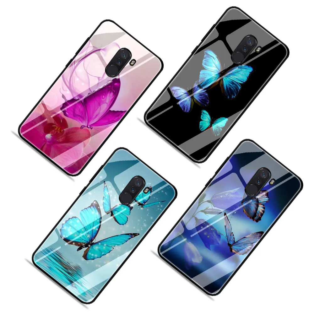 Чехол из закаленного стекла с бабочкой на белых розах для Xiaomi 8 Lite A1 A2 9 Redmi Note 5 6 7 Pro 6A 4X F1