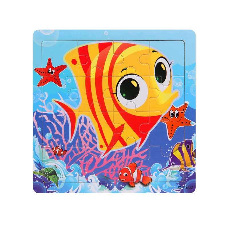 Пазлы с 16 кусочками мультфильмов милые животные деревянная игрушка 3D