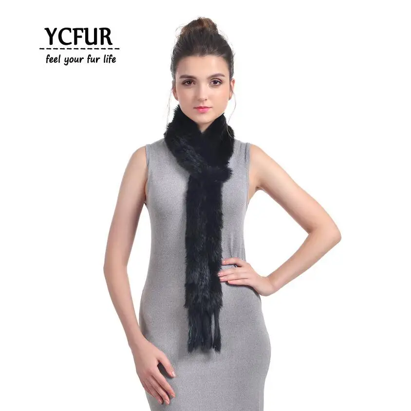 black YCFUR женские шарфы, зимние вязаные шарфы ручной работы из натурального кроличьего меха с кисточками, теплый зимний женский шарф на шею - Цвет: black